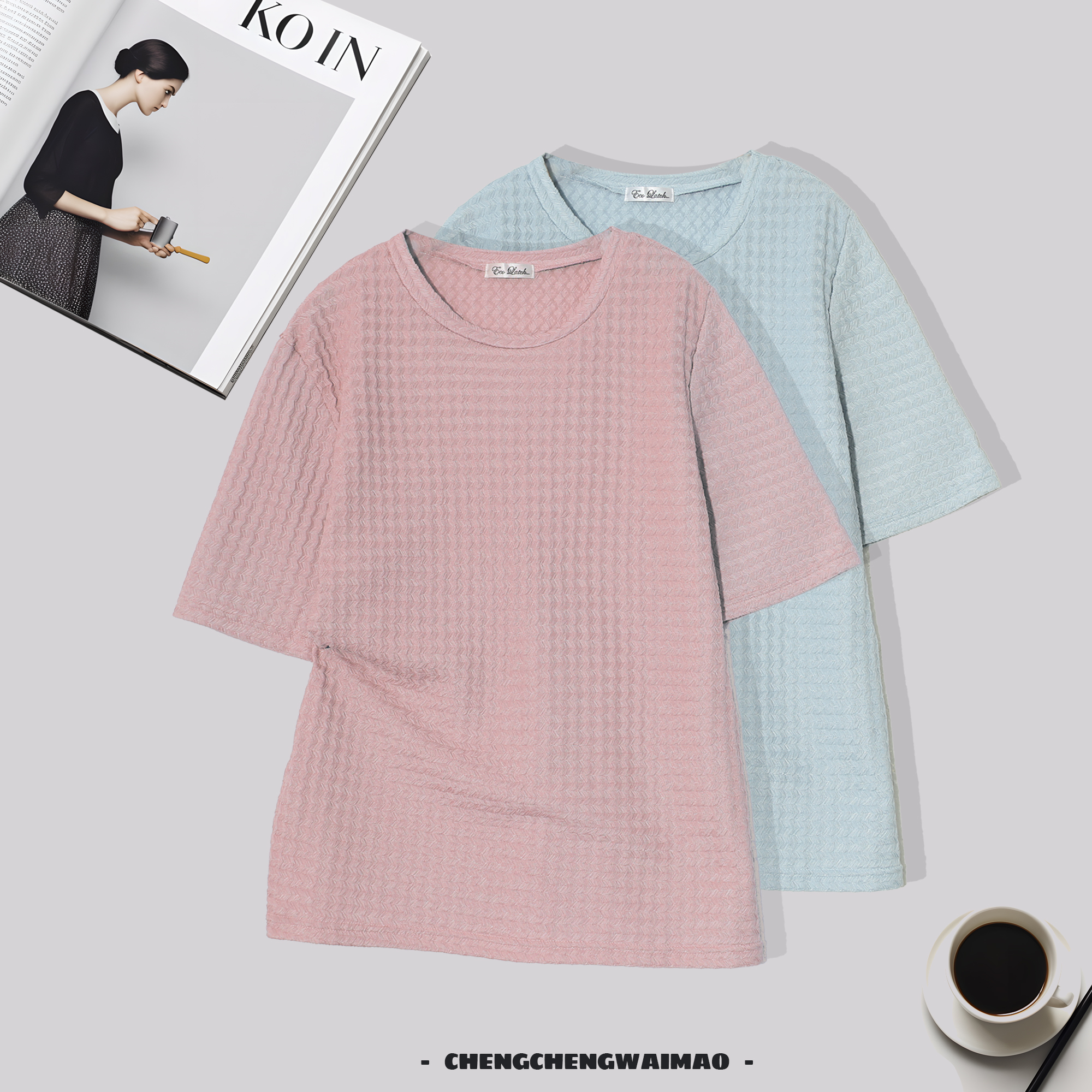 圆领小众肌理感洋气减龄显瘦夏季女士短袖时尚百搭休闲T恤H679