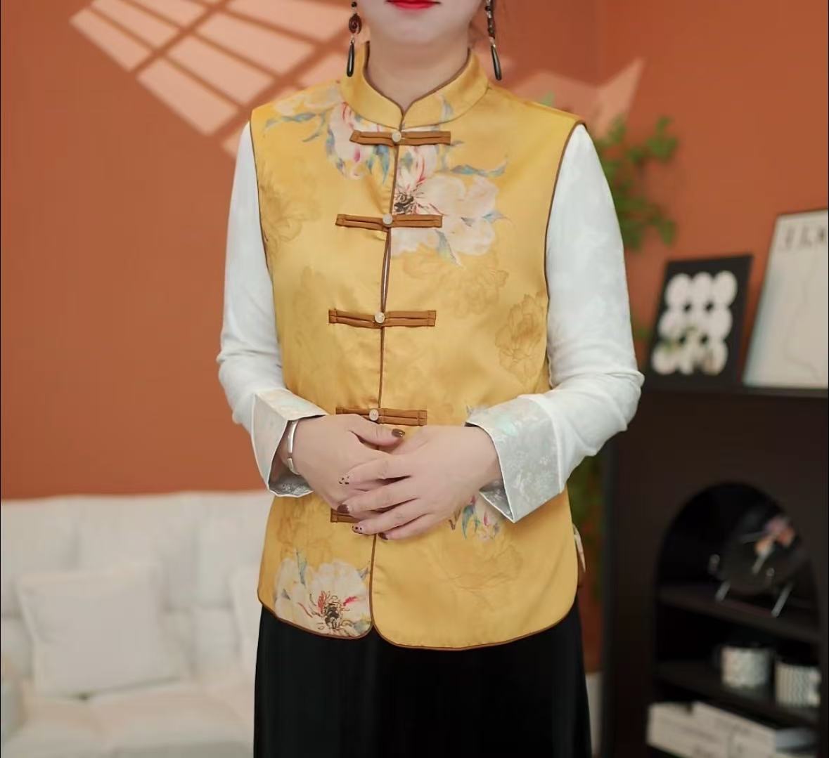 （玉兰花）25中式国风四季缎面提花马甲