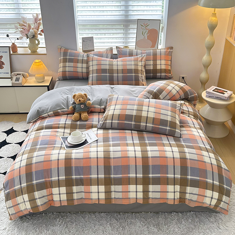 无印简约风水洗棉四件套家用床上用品学生宿舍被套床单家纺