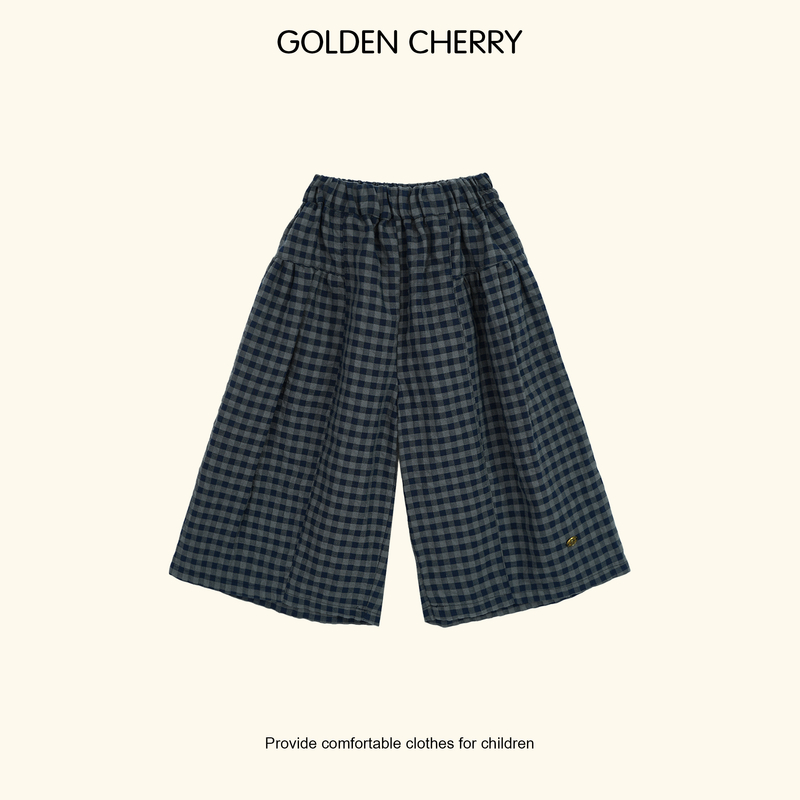 【金樱桃Golden cherry】小童拼接格子阔腿九分裤285190