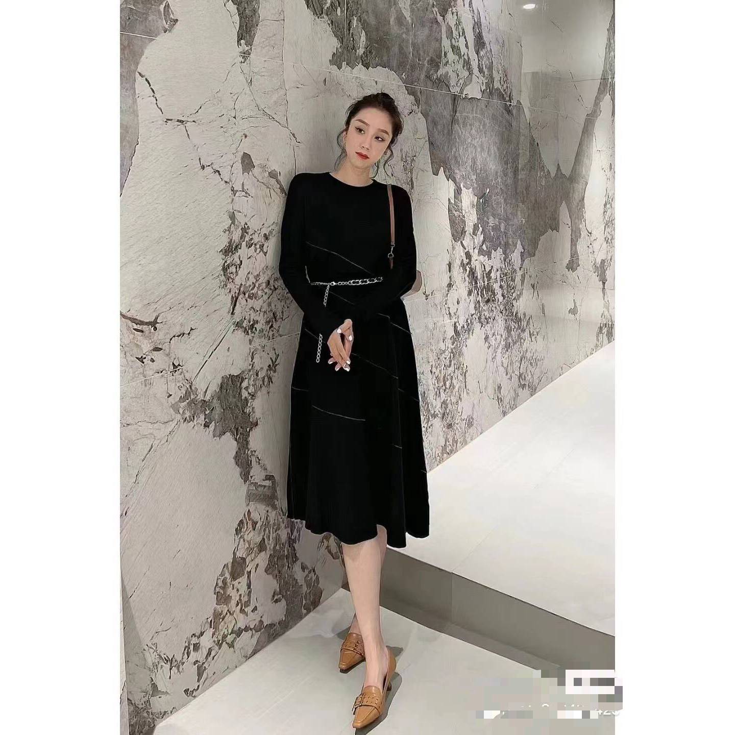 不退不换/长袖长裙连衣裙茶香显瘦针织裙辣妹风套头款中腰1500426