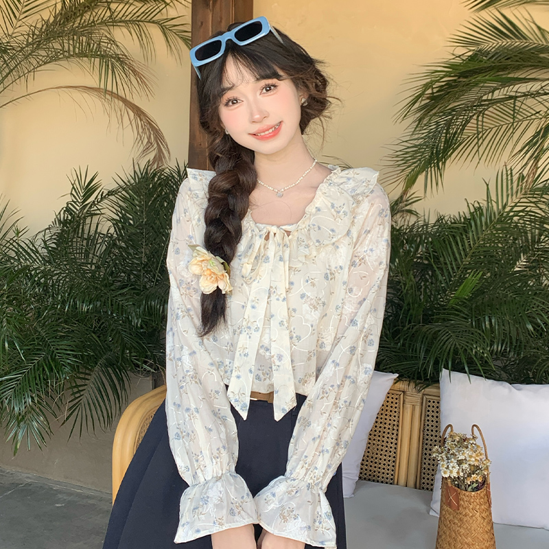 法式甜美碎花长袖衬衫女2025春季新款别致漂亮设计感小众上衣
