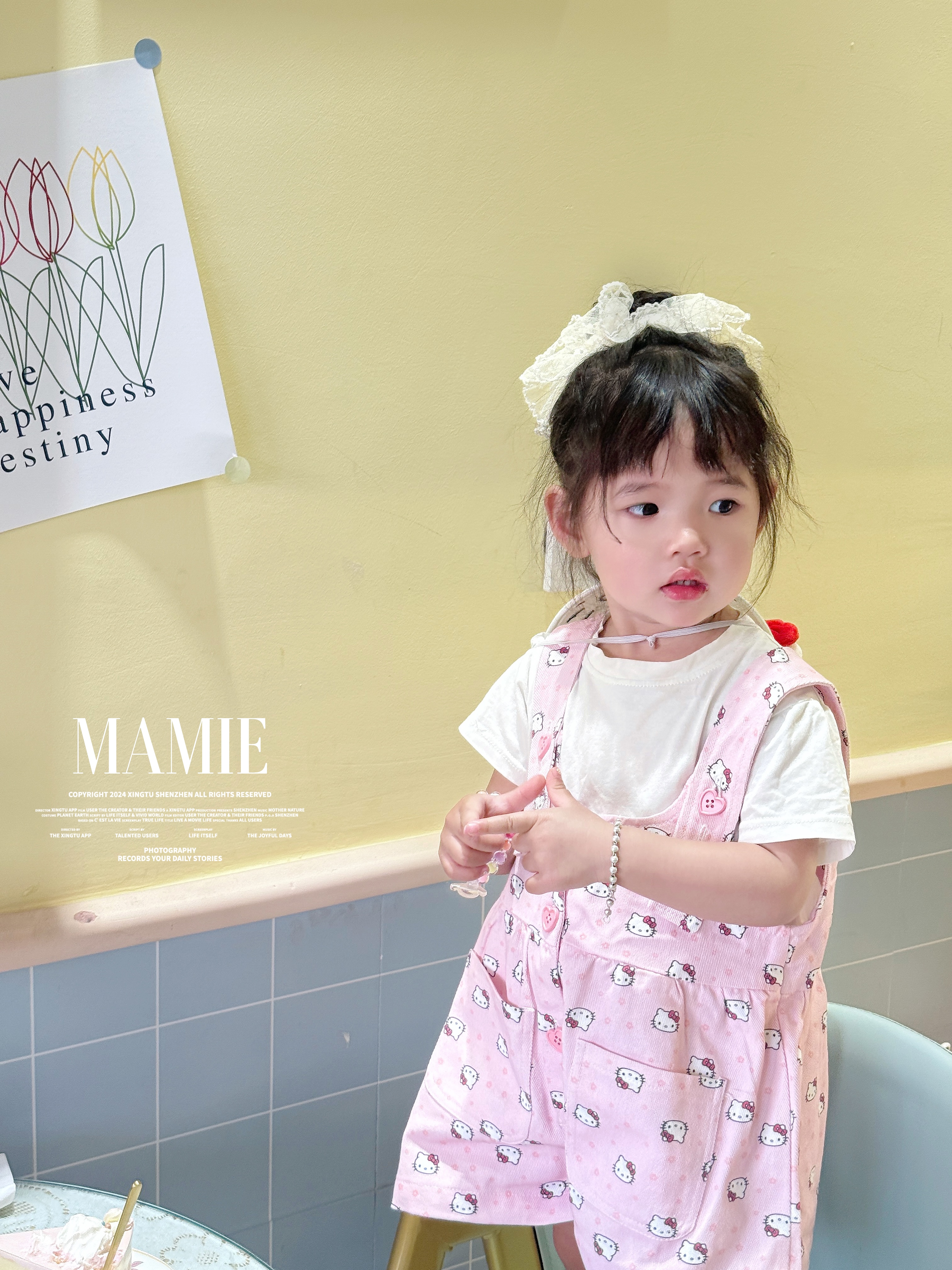 麦米原创【你好凯蒂】背带短裤+短袖上衣套装