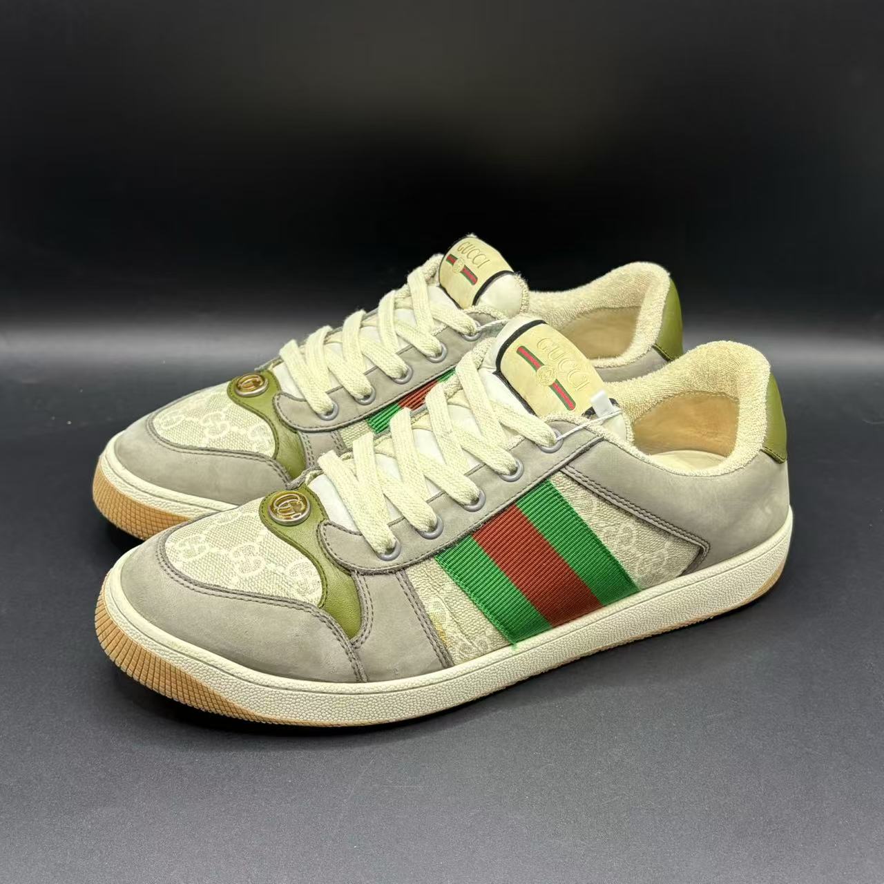 95新 GUCCI/古驰 男士灰色经典时尚休闲百搭脏脏鞋 41码 zy017