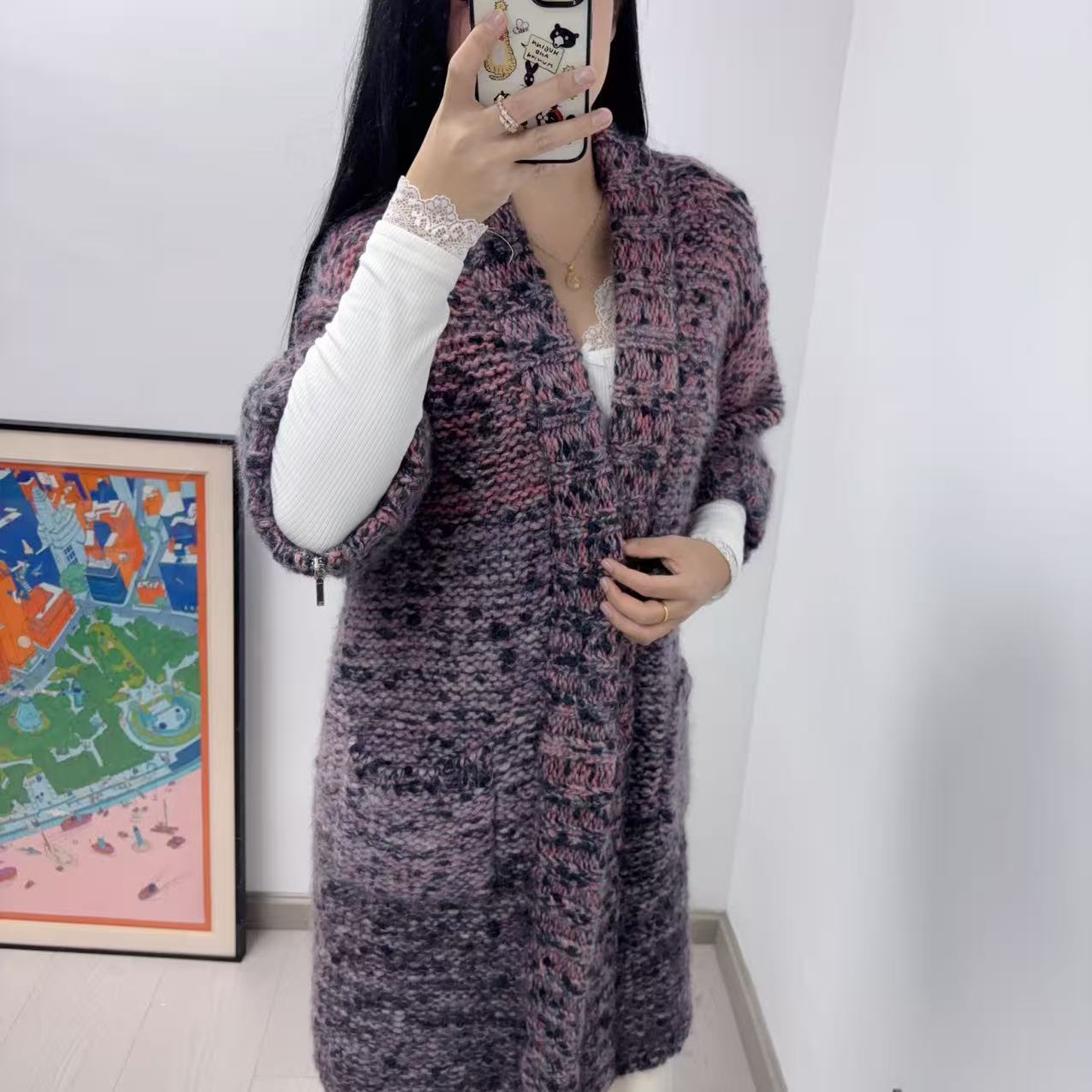 95新 Chanel/香奈儿 混合色羊绒大衣36码/250107VZZWS03