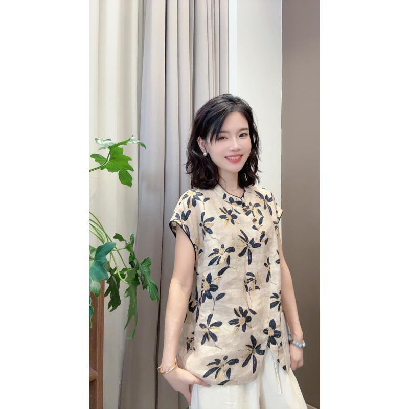 【桂枝轻语】72英支汉麻新中式国风小飞袖印花禅意衬衫25281