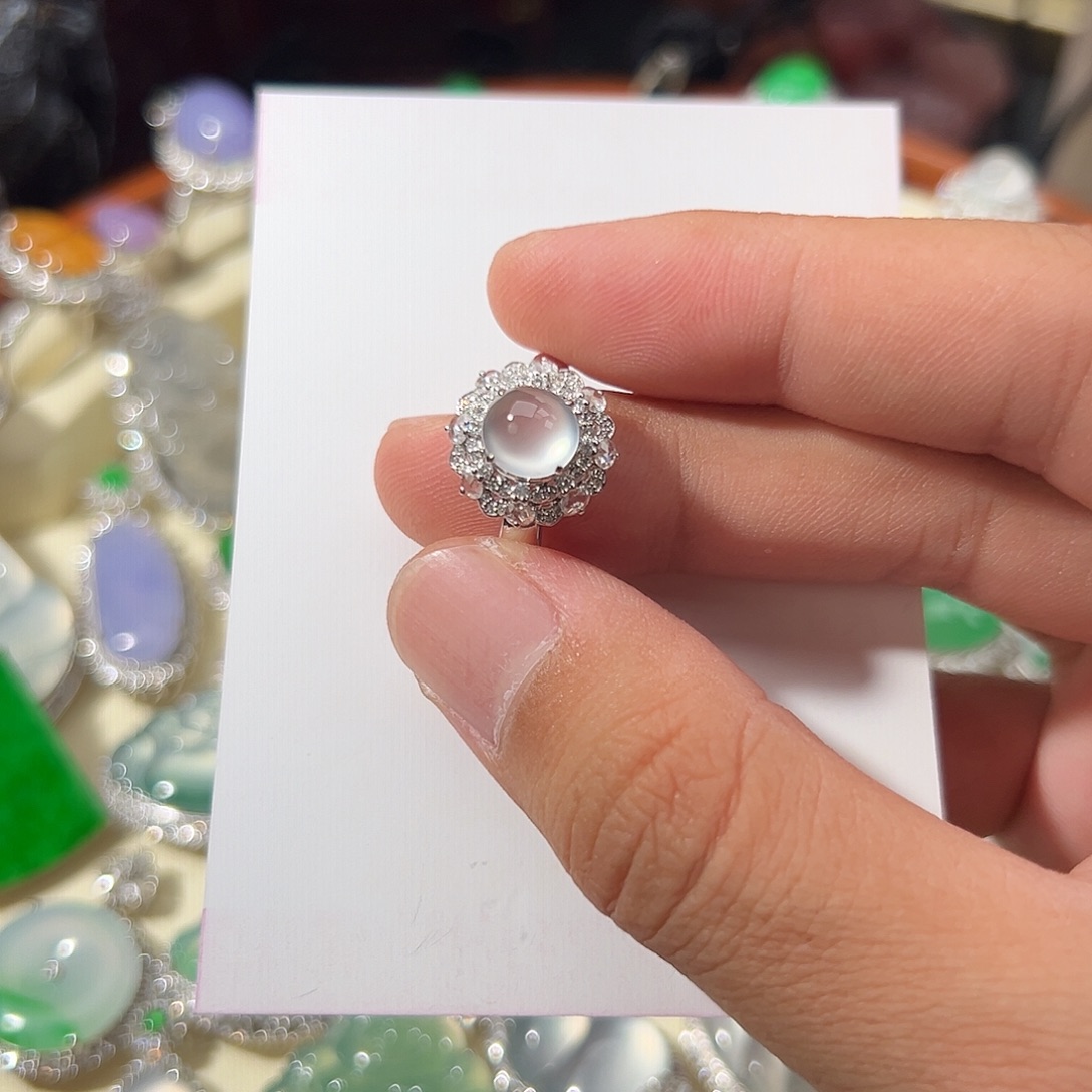 十***阿翡翠18K金镶嵌戒指高冰玻戒指