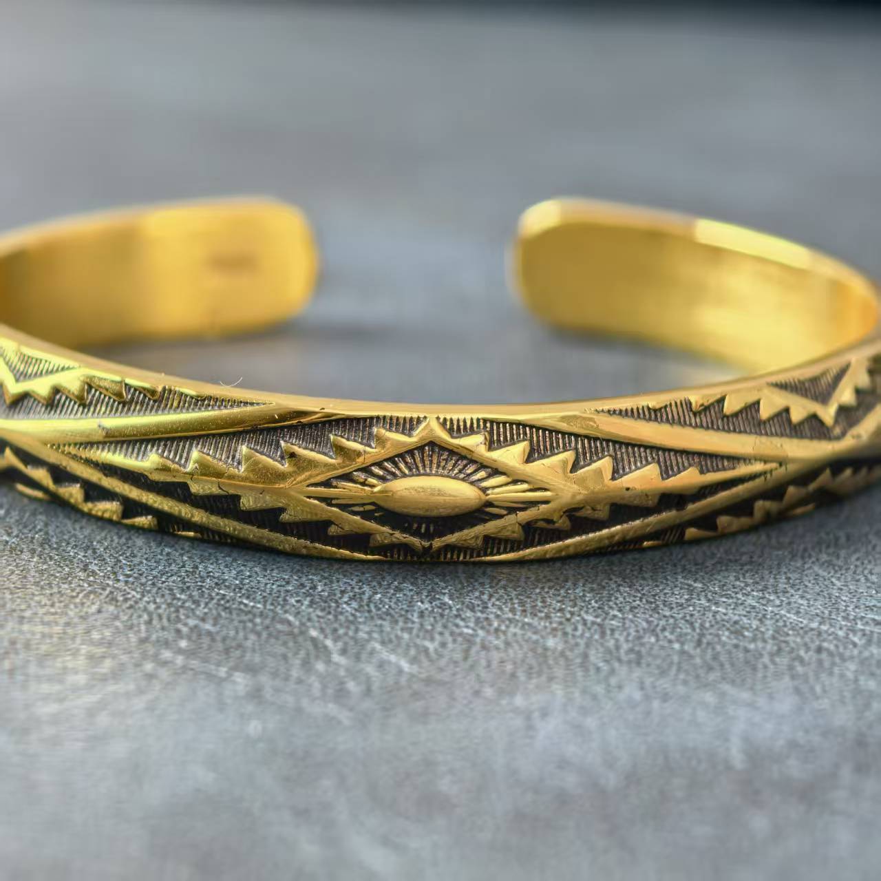 足银手镯 印第纳瓦霍三角镯黑金錾刻工艺男士开口送男朋友