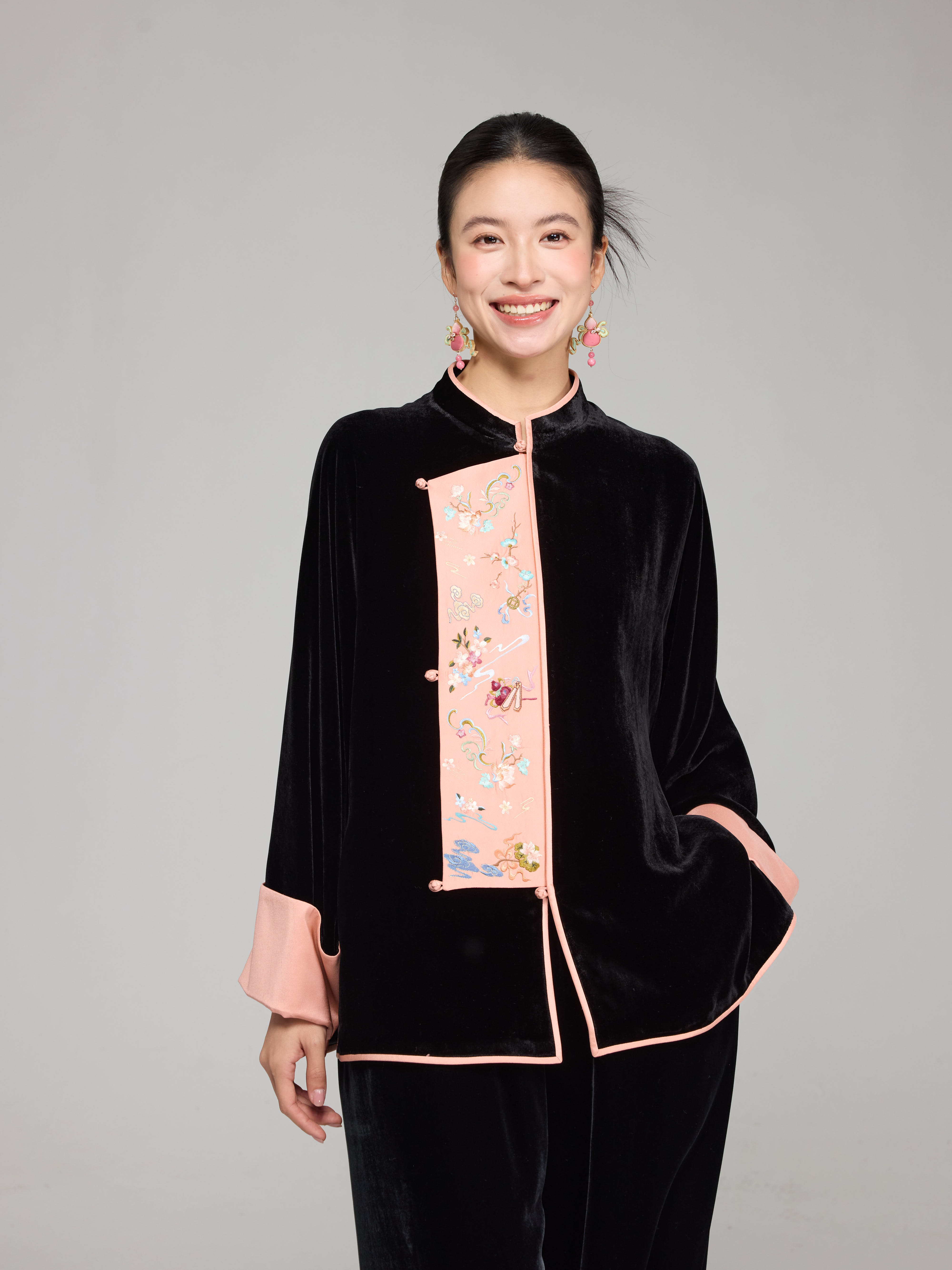 初见十三娘『李清照』桑蚕丝丝绒手工高定外套新中式国风百搭秋冬款