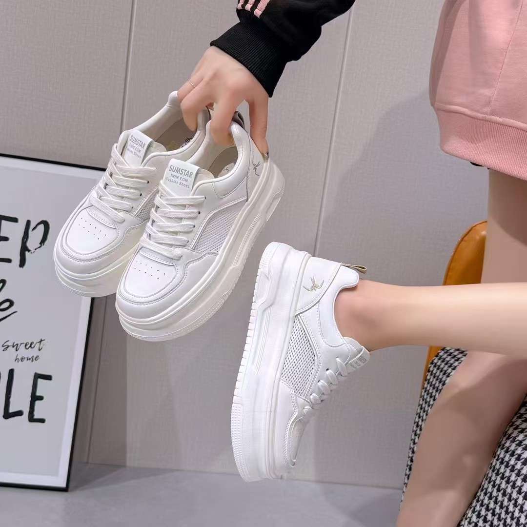 8527真皮超轻厚底网面板鞋四季新款百搭低帮平底休闲小白鞋