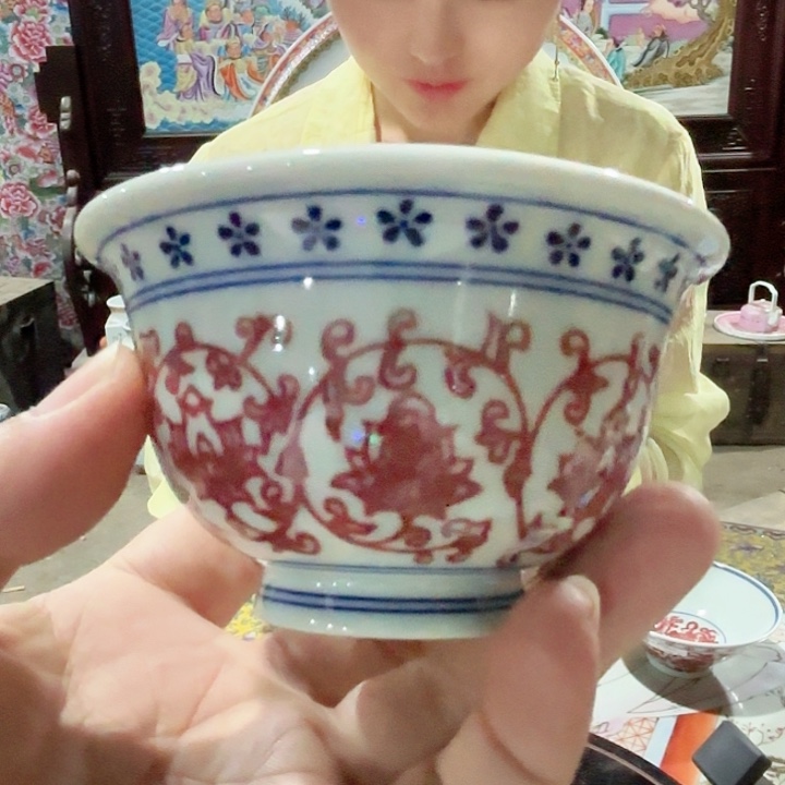 摆件景德镇高温陶瓷釉里红压手杯