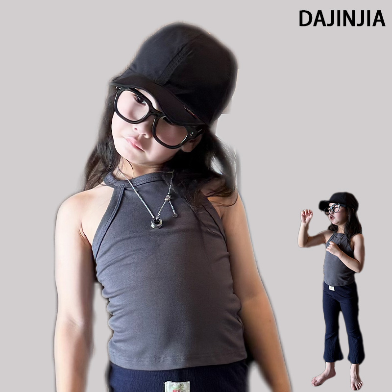 大金定制夏季新款韩系风灰色挂脖无袖背心潮酷弹力薄款百搭上衣