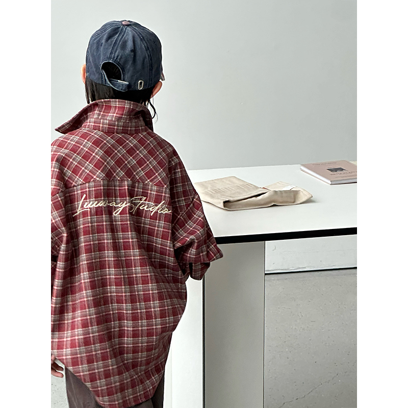  【现货】童装男童衬衫外套2025新款儿童秋冬款中大童长袖格子衬衣