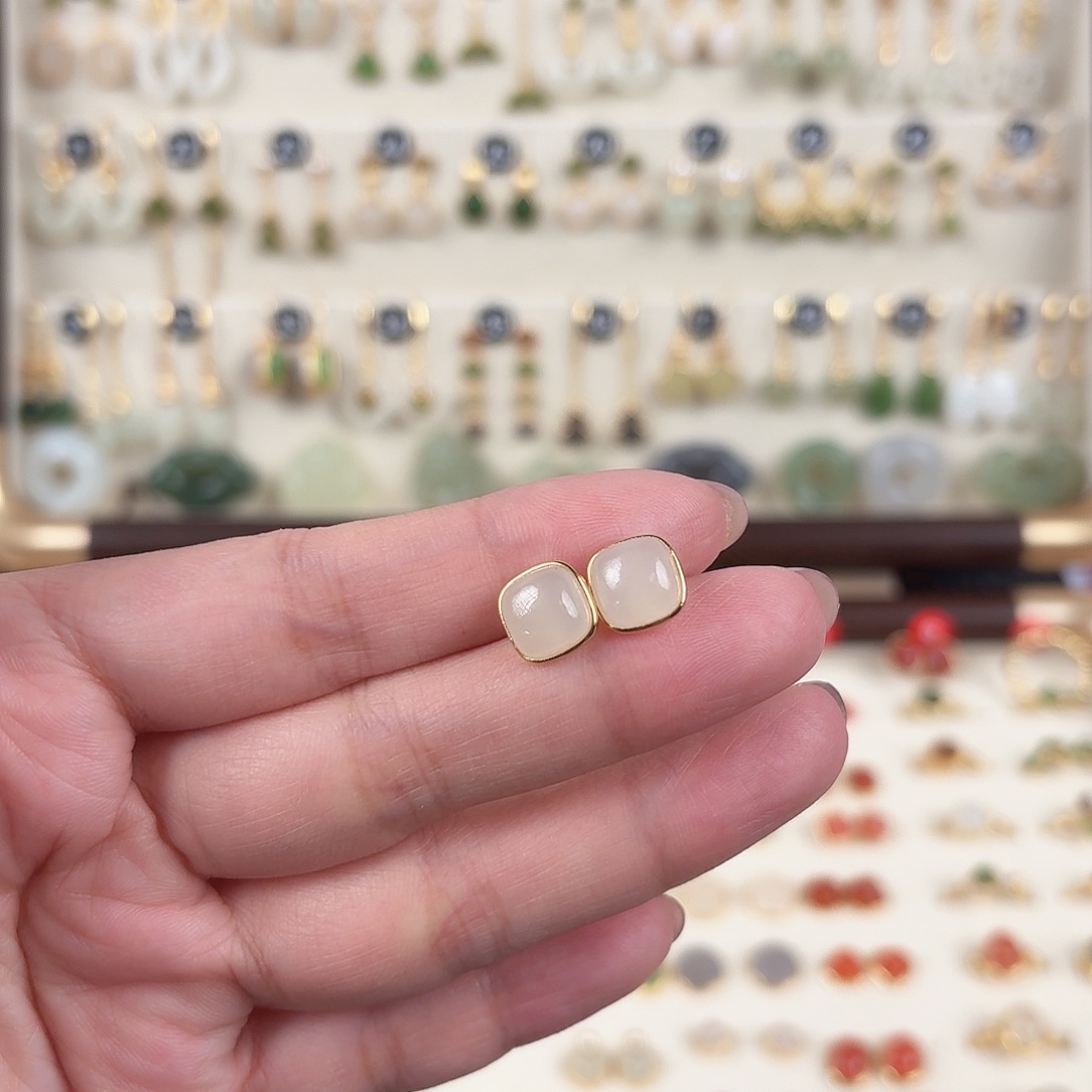 银S925镶嵌和田玉耳饰