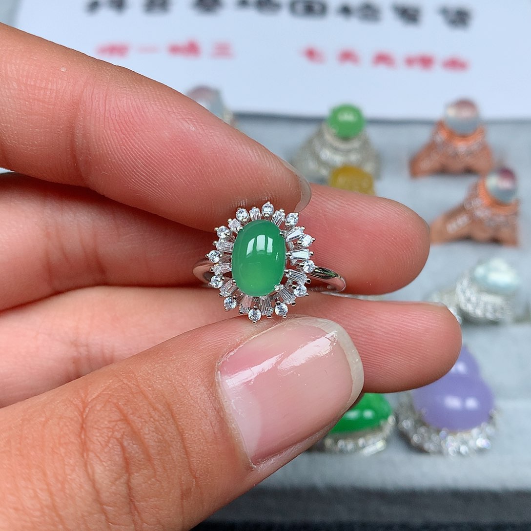 翡翠银S925镶嵌戒指8号