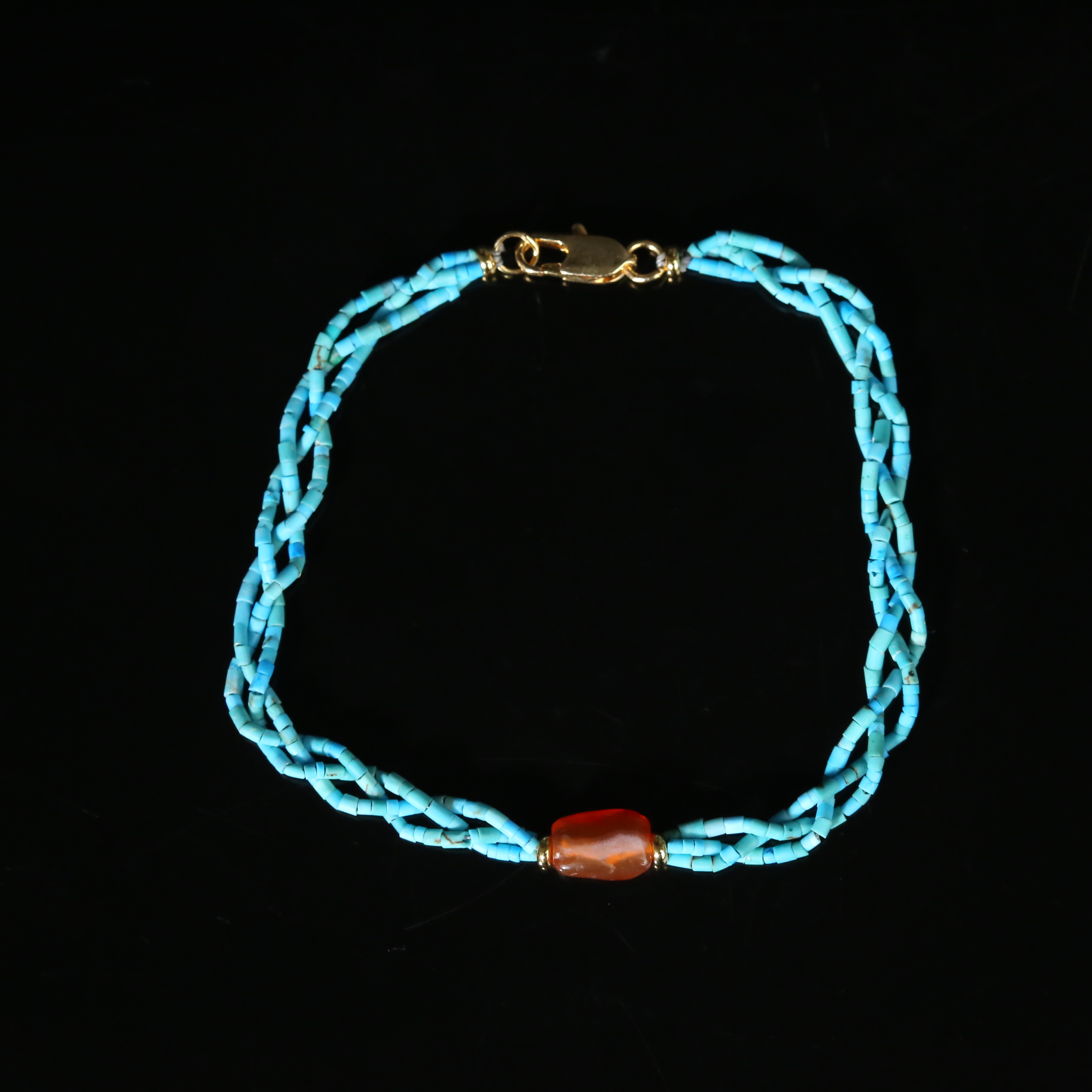 lot56清代绿松石明或更早红璎珞手链