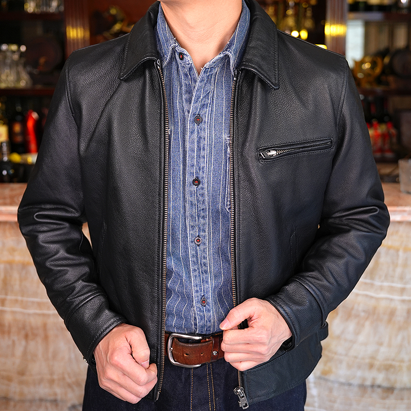 【清仓抛售】真皮皮衣男士商务休闲翻领皮夹克头层牛皮简约皮夹克
