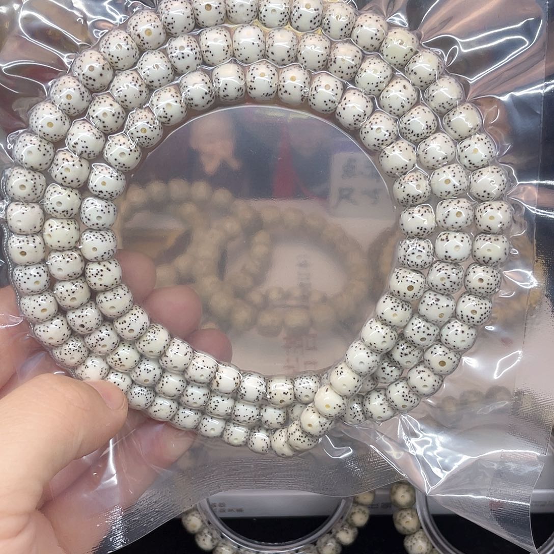 星月菩提手串9/8原白一线天通体留白108长串
