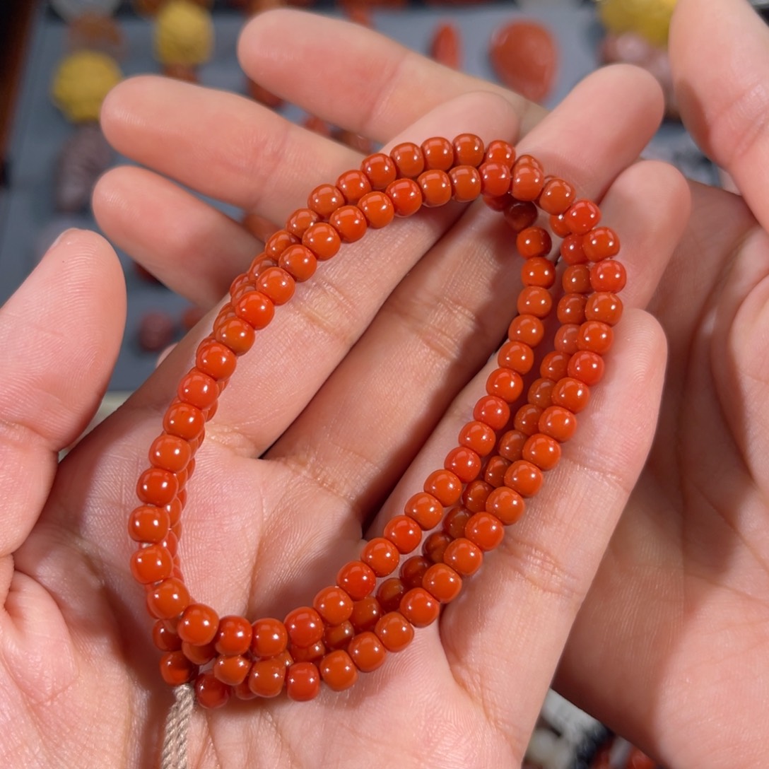 南红玛瑙老南红老形念珠串4.7左右未镶嵌图