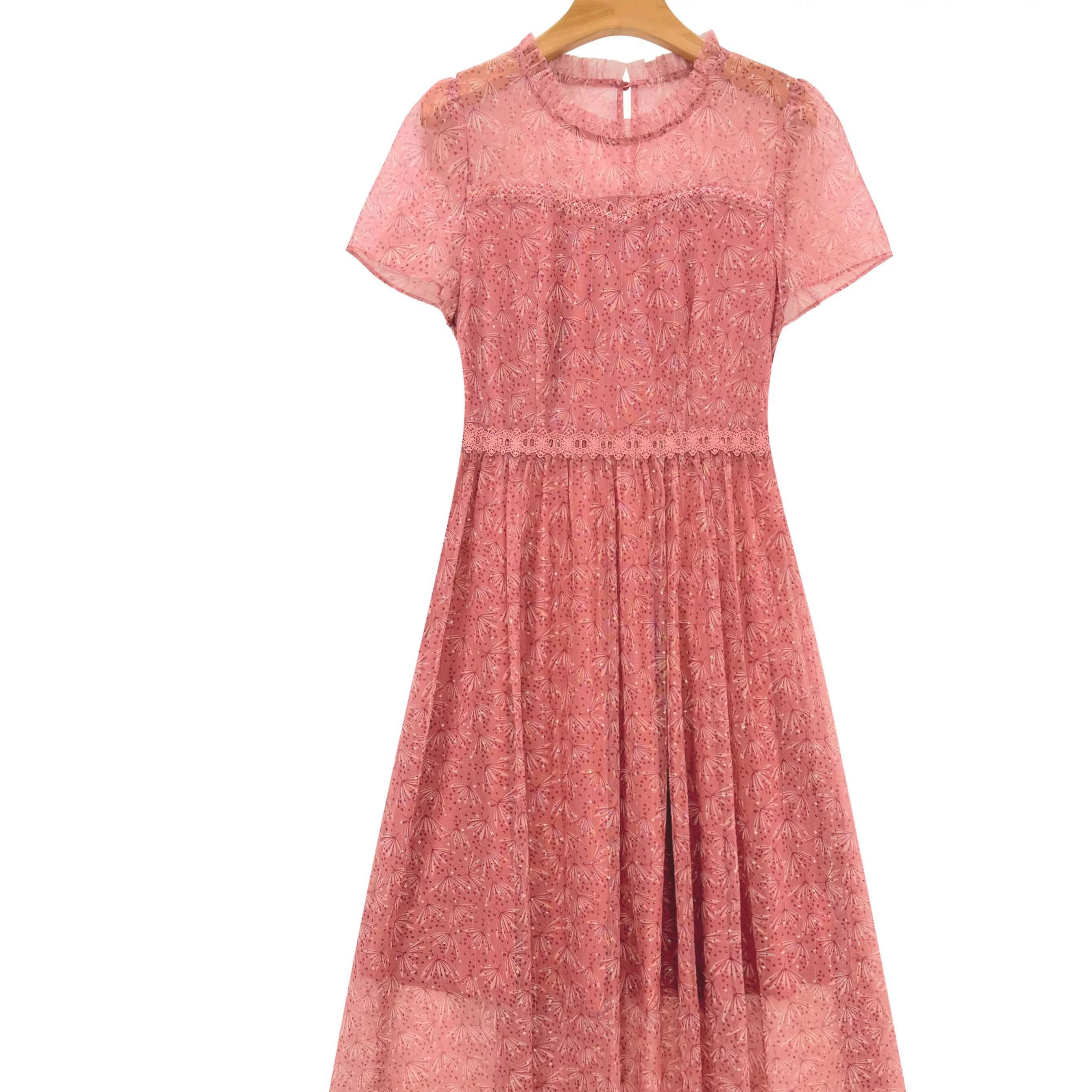 【W493粉色蓝色】2025时尚优雅百搭洋气款夏季短袖中长款裙