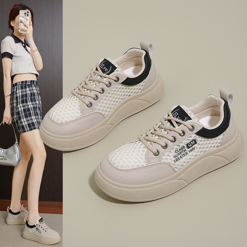 小白鞋2025夏季新款女款透气网面拼色软底休闲女学生休闲百搭板鞋