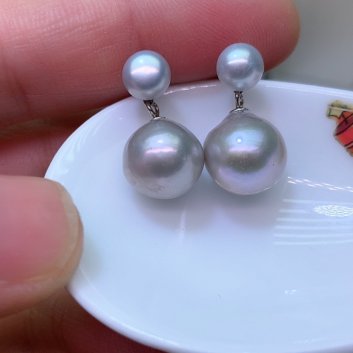 银S925镶嵌耳饰淡水珍珠