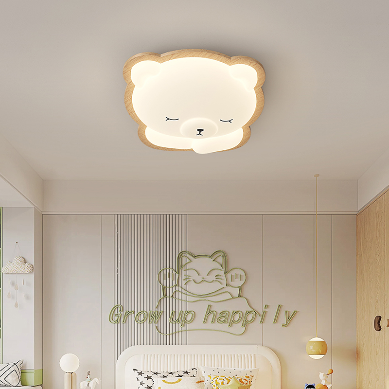 原实木奶油风卧室吸顶灯北欧简约儿童房创意LED全光谱护眼灯具