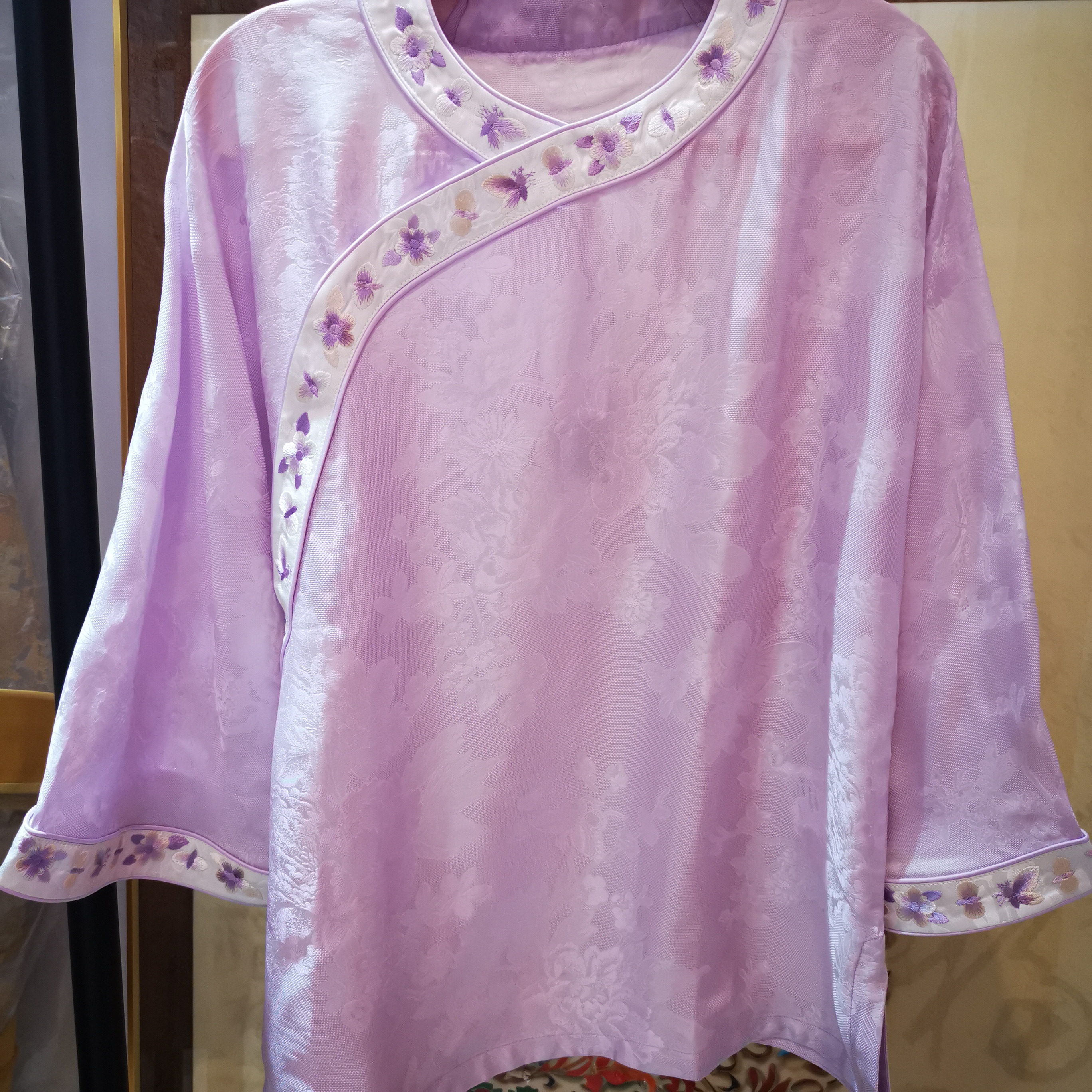 中式国风圆领斜襟花螺衬衫