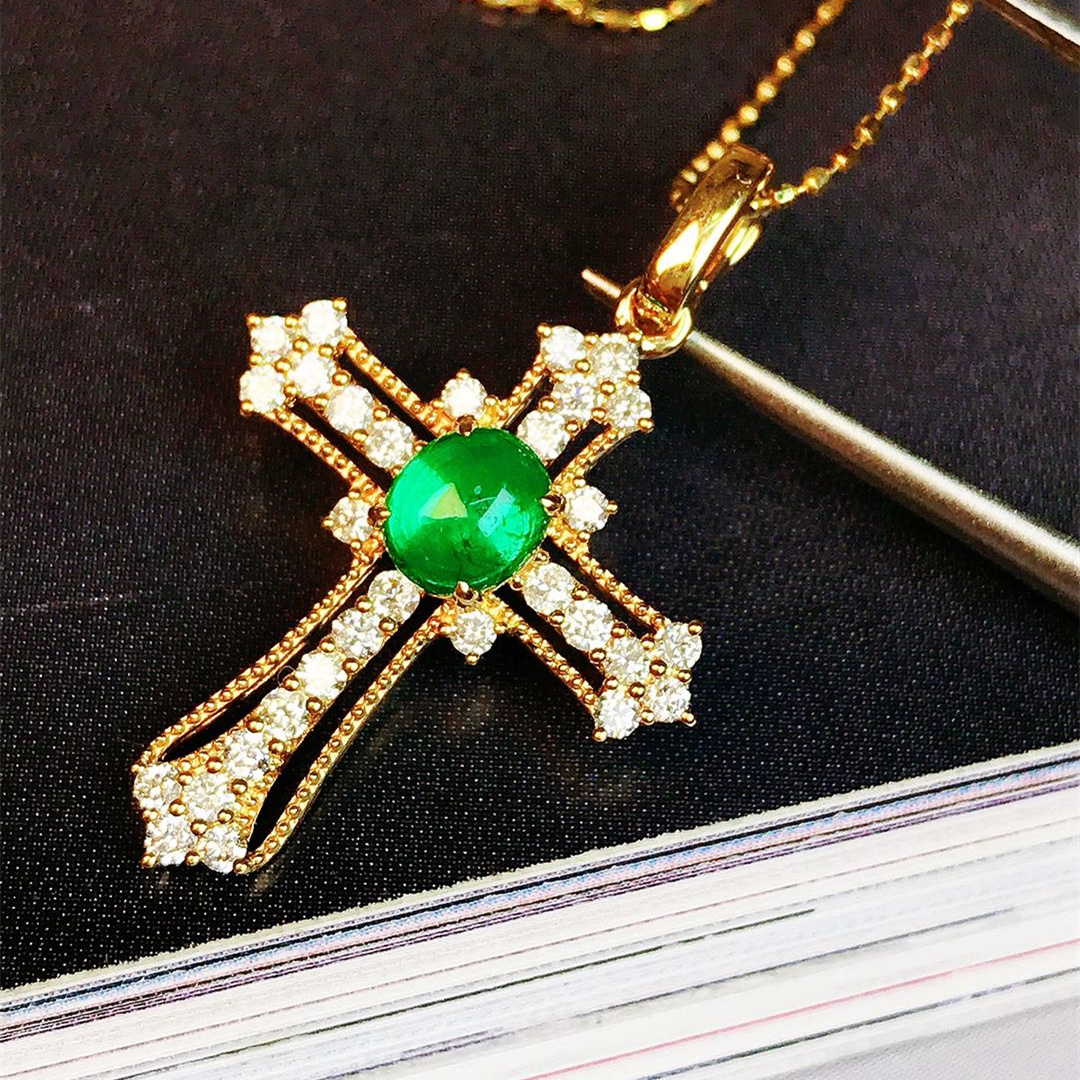 祖母绿吊坠（不含链）/0.51ct天然祖母绿18K金钻石附证#GB