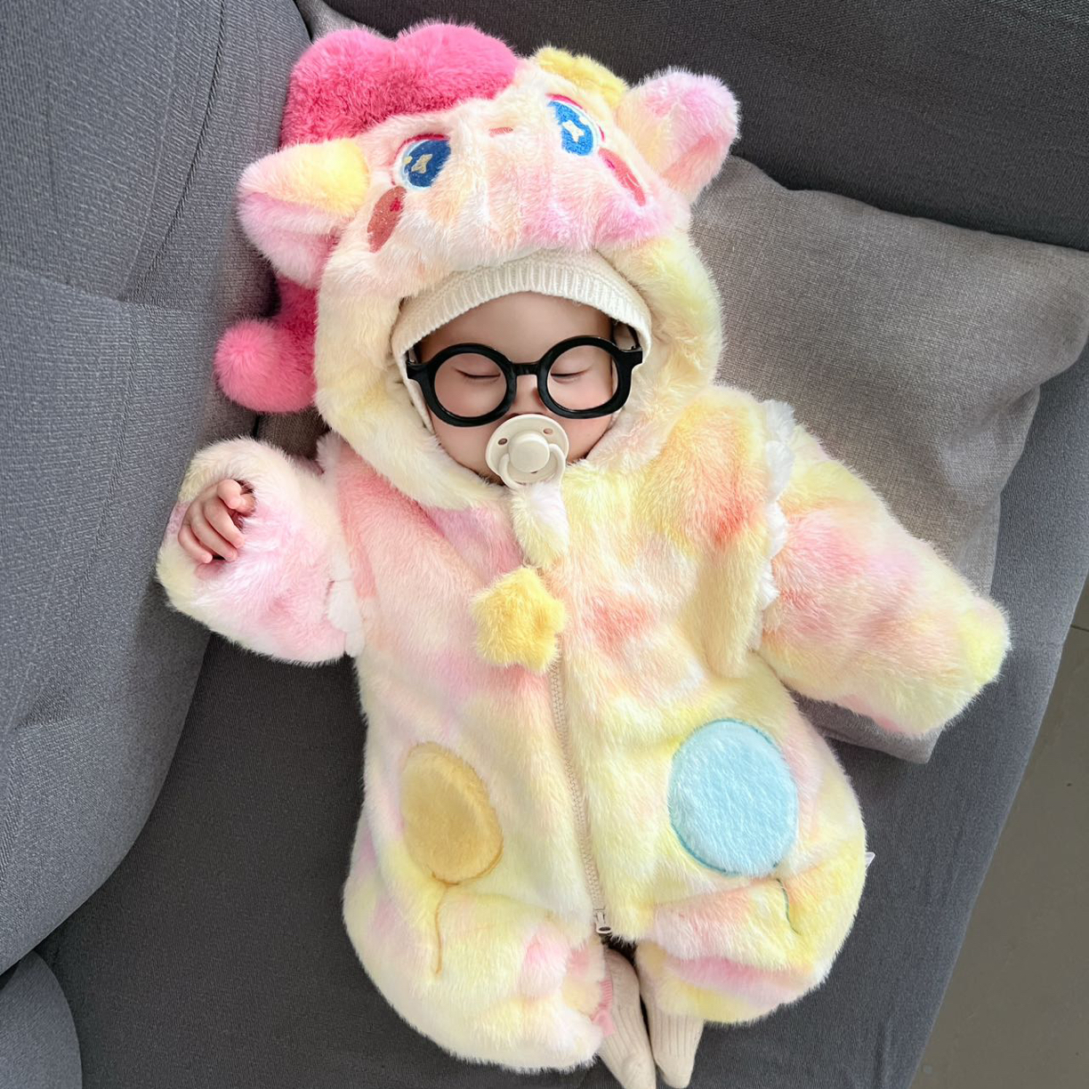 小马宝莉连体男女宝可爱超萌毛茸茸保暖哈衣冬季外出爬服加厚哈衣