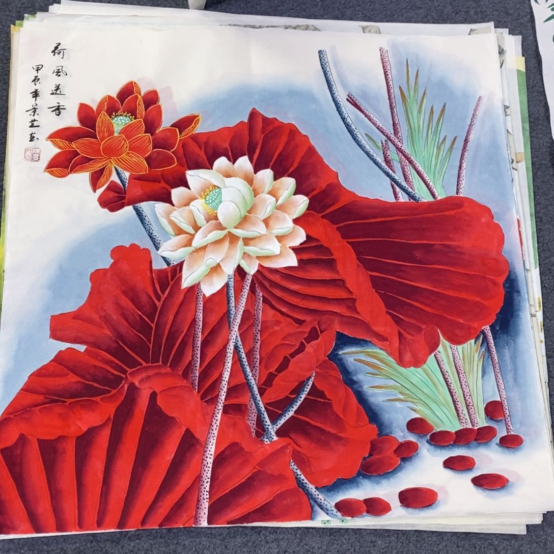 国画尺寸68✖️68四尺手绘工笔斗方