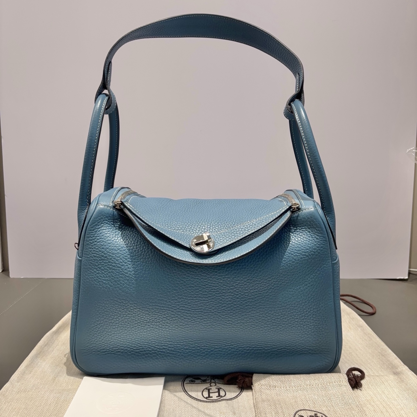 95新 Hermes/爱马仕 蓝银Lindy30手提单肩包 07593