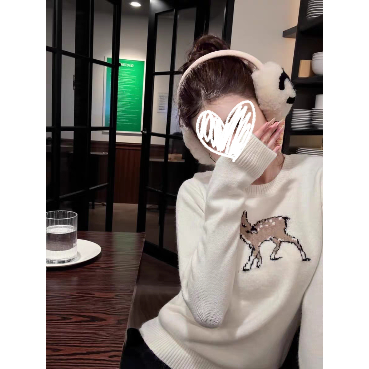 甜粿妹妹【费尔岛冬日】白色小鹿套头毛衣女秋冬季加厚提花针织上衣