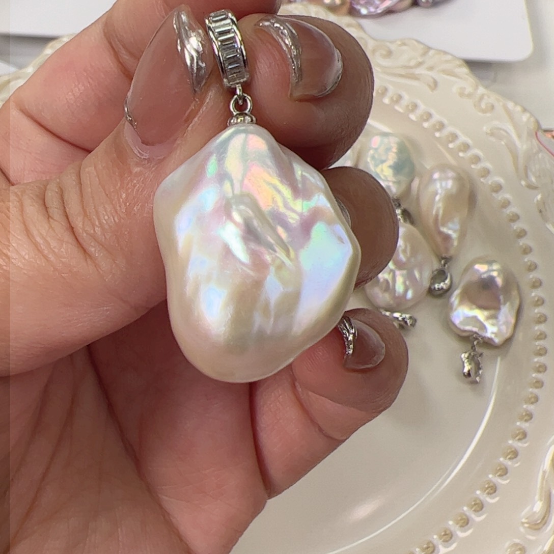 淡水珍珠吊坠(不含链)银S925镶嵌