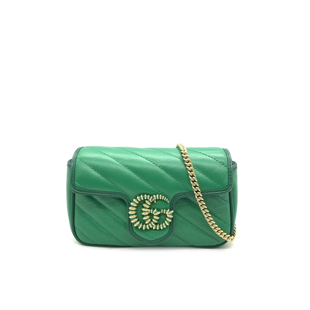 95新 GUCCI/古驰 【安则专属】绿色马蒙mini链条包