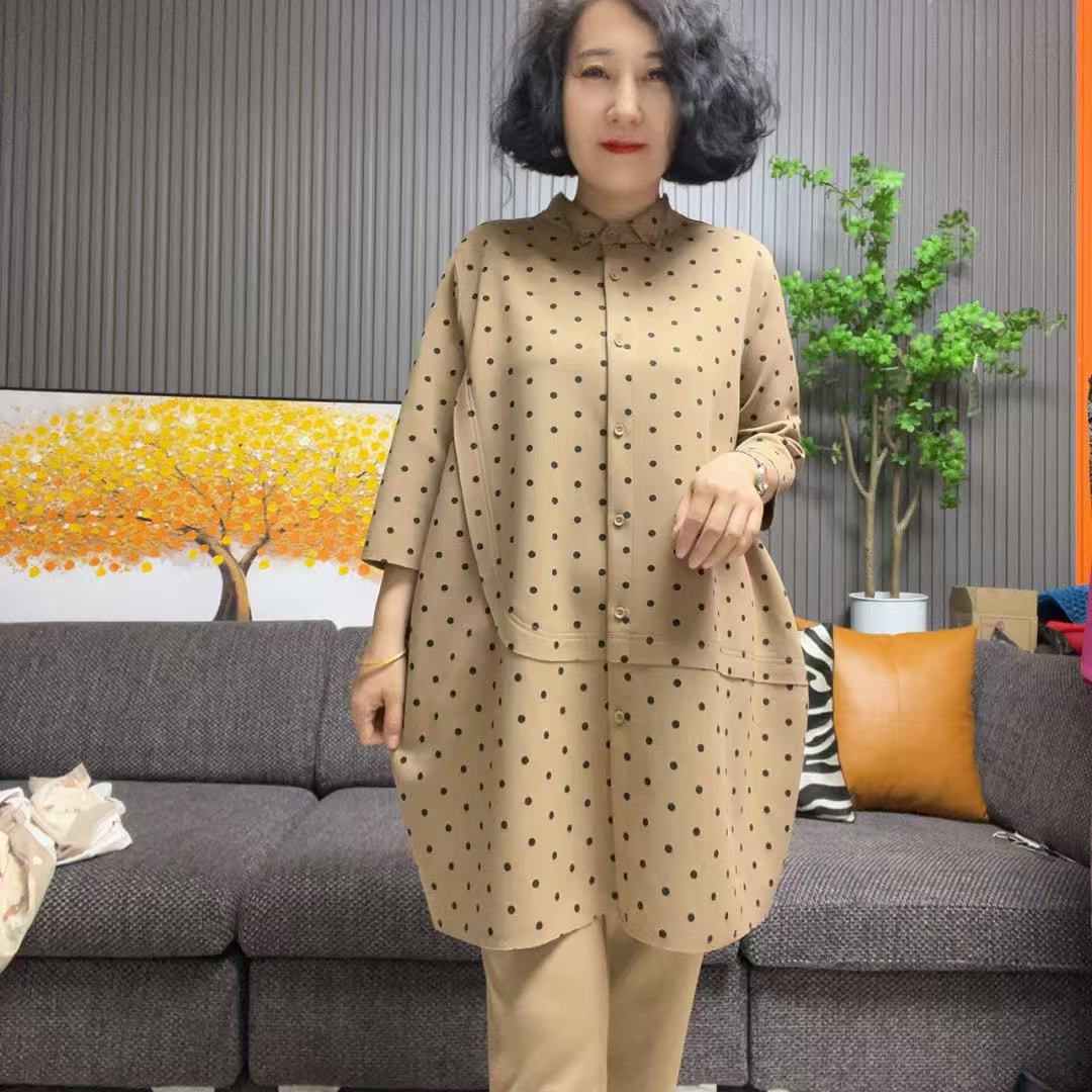 2025波点薄款常规中长款宽松型女上衣网红碎花女士时尚连衣裙