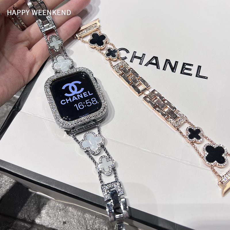 轻奢高级感四叶草表带贝母链条适用苹果手表带applewatchS11810代