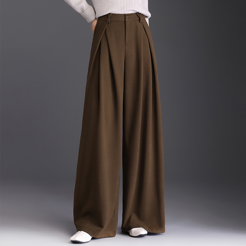 毛呢阔腿裤甩裤女秋冬新款高腰显瘦拖地裤保暖休闲长裤垂感大脚裤