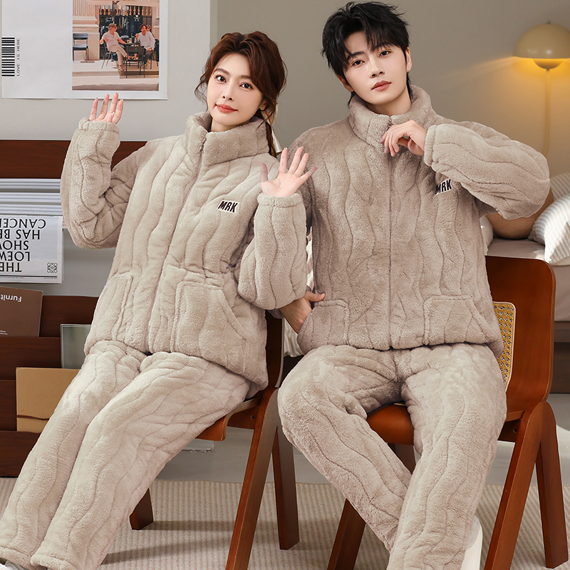 套装2025时尚加绒加厚棉袄睡衣男女款多色可选休闲冬季保暖家居