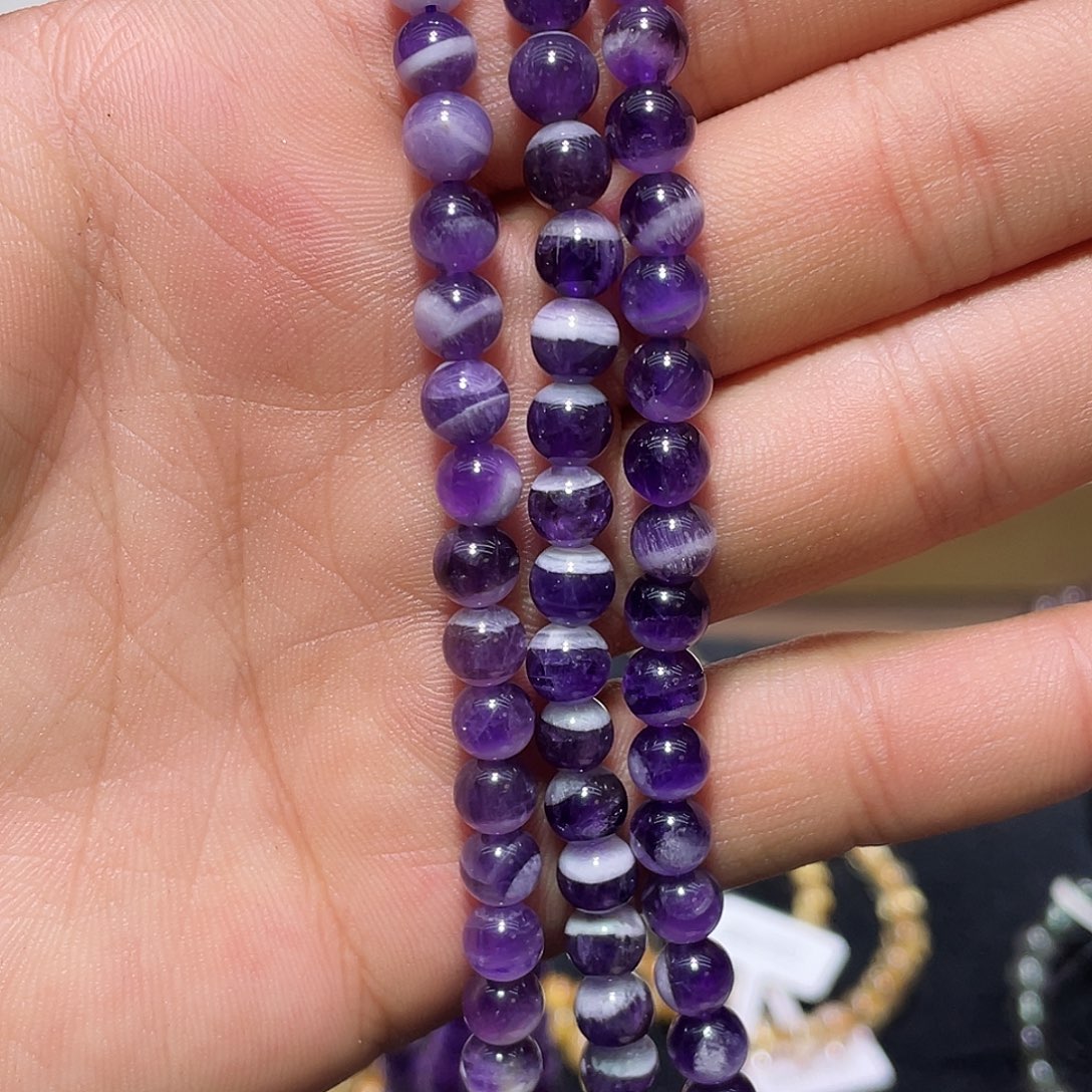 水晶手链未镶嵌奶盖紫晶三圈6+多样性任发其一