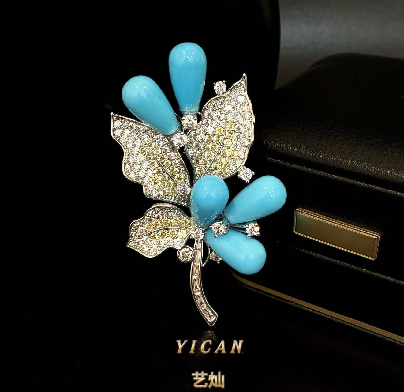 合金胸针 【蓝滴晶叶】简约百搭精致优雅高档春夏时尚胸针