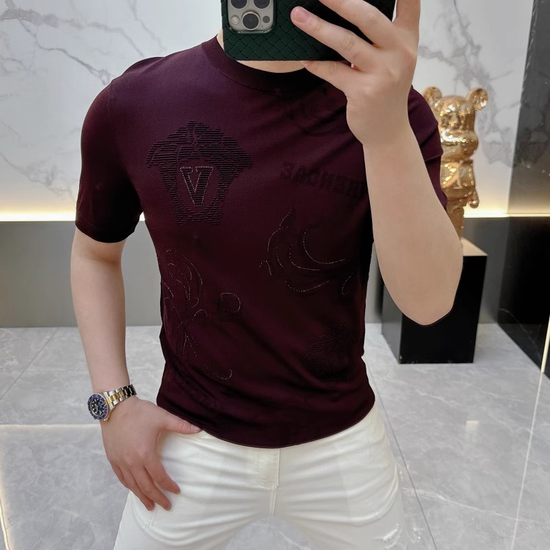 2025欧货轻奢男士针织冰丝短袖T恤印花时尚百搭夏季半袖上衣25329