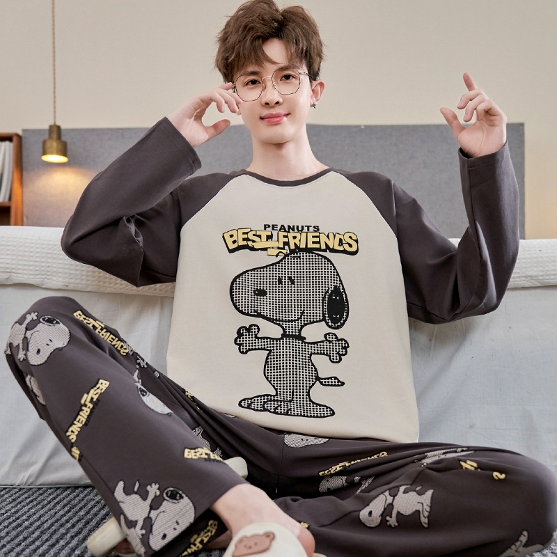 YUZHAOLIN/俞兆林帅气休闲纯棉睡衣男士春秋长袖圆领青少年可外穿