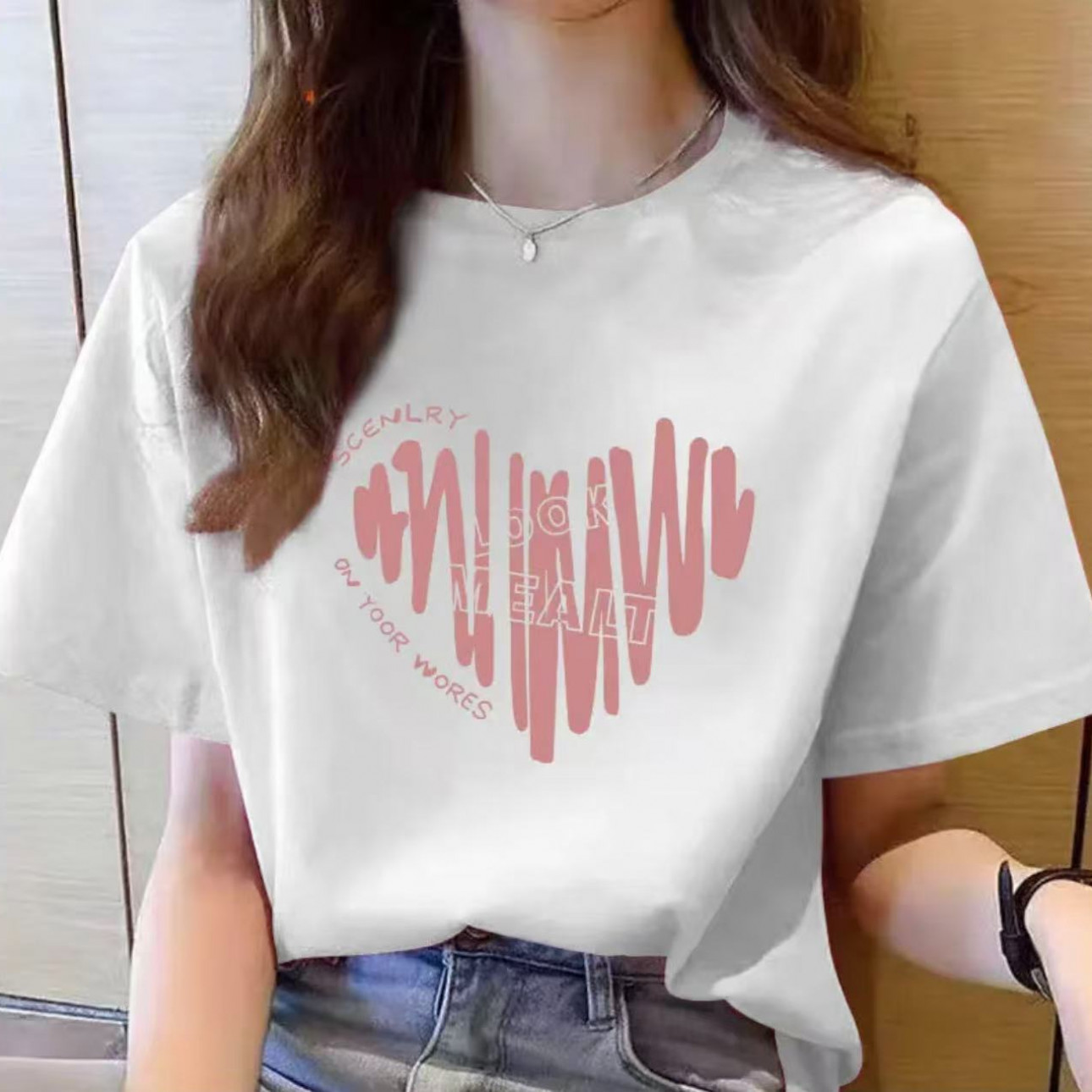 2025夏季短袖休闲上衣男女同款圆领印花T恤 涂心