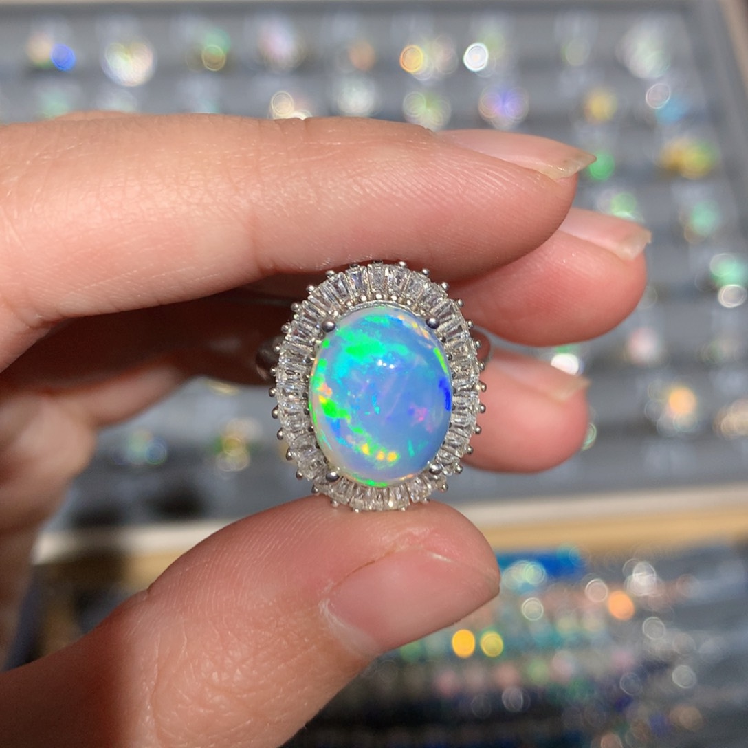 银S925镶嵌欧泊欧泊戒指y