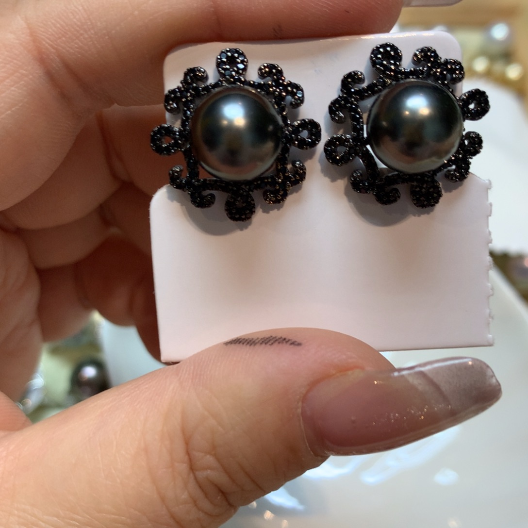 海水珍珠耳饰银S925镶嵌