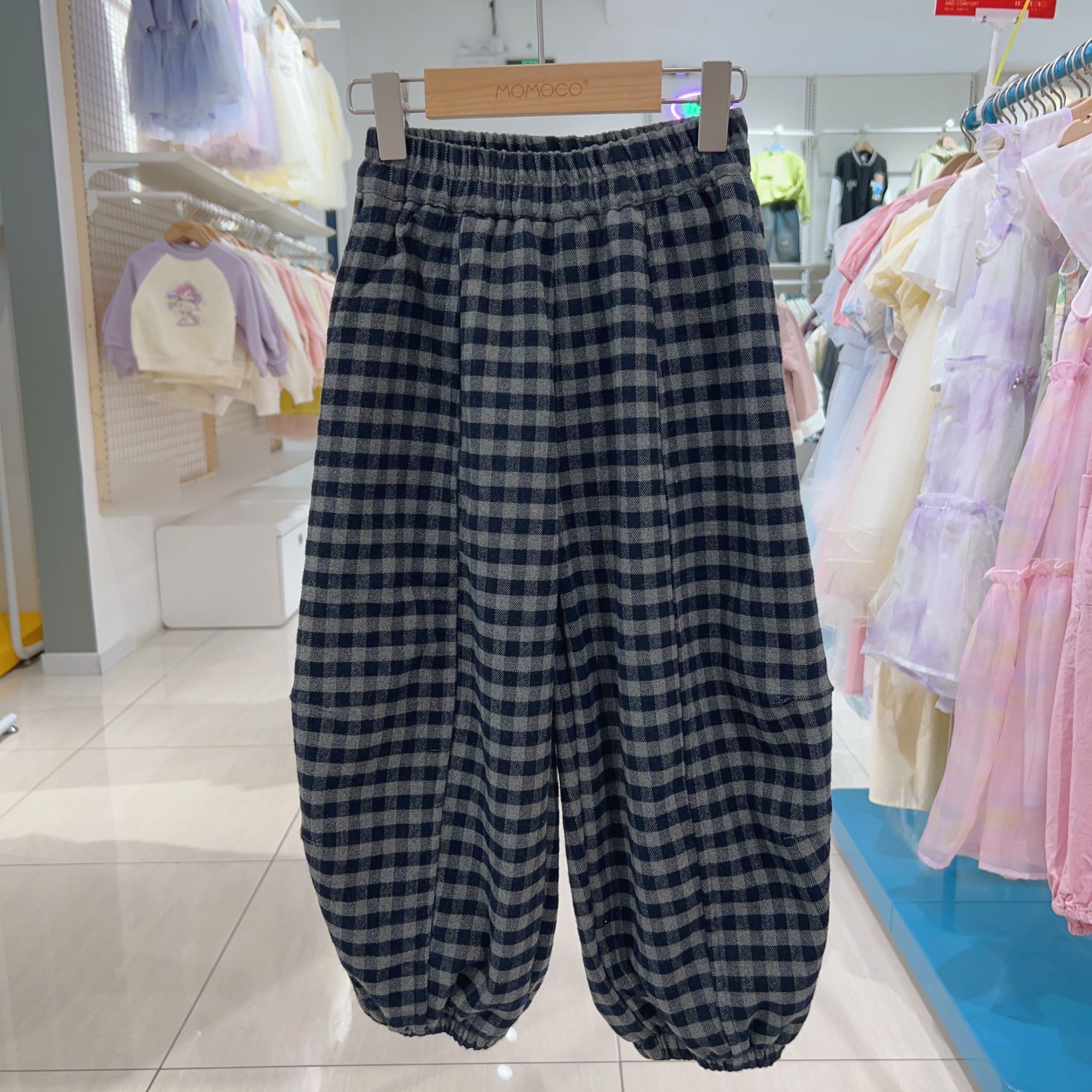 MOMOCO/玛米玛卡松紧带男童冬季休闲裤童装格子休闲裤77430381012