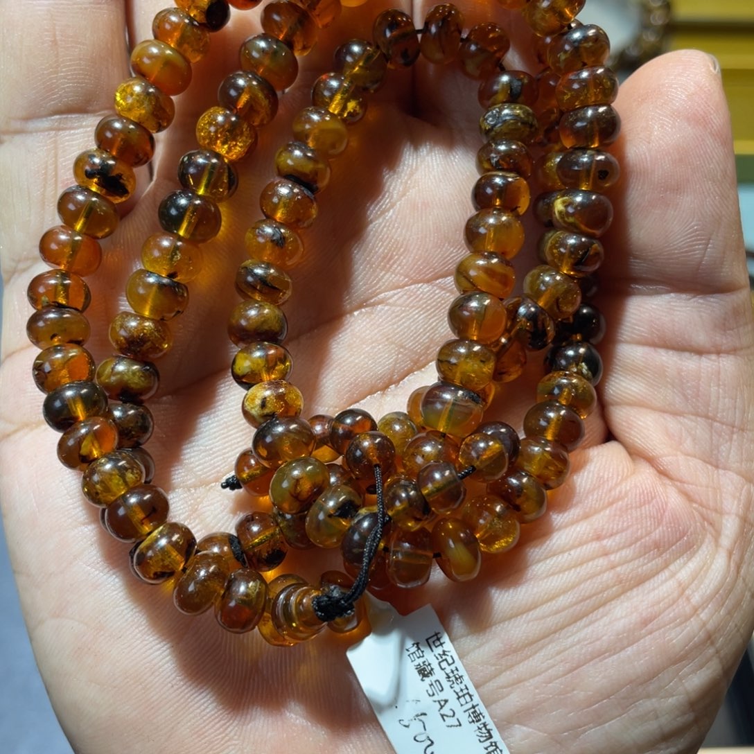 果***喵琥珀未镶嵌颈饰抚顺琥珀108花蜡