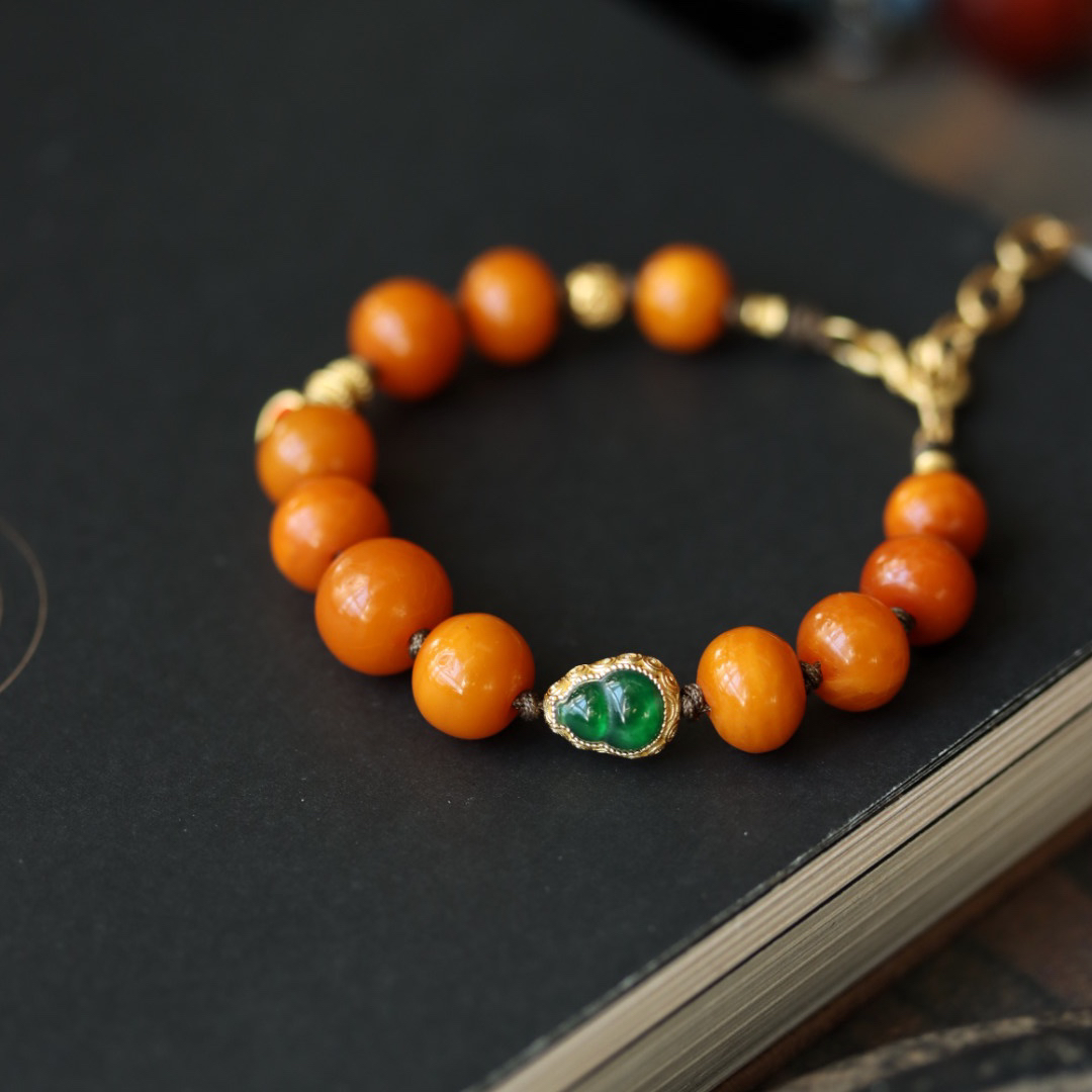 天然古董老蜜蜡西亚鼓珠算盘珠设计款手链女款时尚百搭国风精美