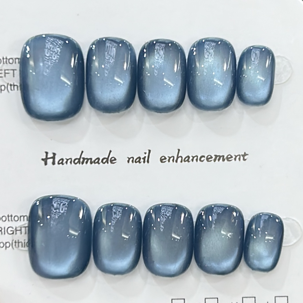 【夏夜晴空】超短豆豆短方圆猫眼手工穿戴甲